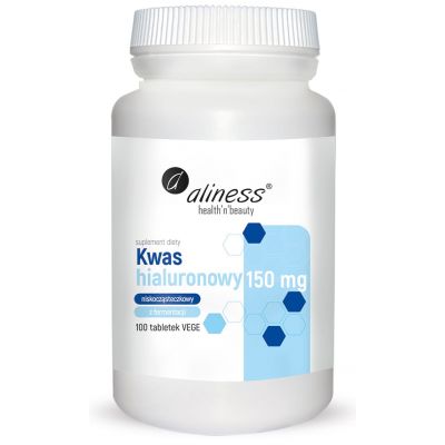 Kwas hialuronowy niskocząsteczkowy 150mg x 100tabletek vege Aliness  - 5903242581854.jpg